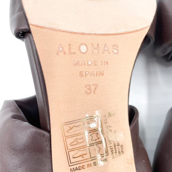 Alohas Twist Strap Sandals‎ Coffee Brown Leather Heels Square Toe Sz 37 / 6.5 - Picture 9 of 10